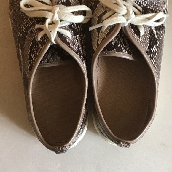 Cole Haan Snake Print embossed light weight low top Sneakers in Brown and Cream - Picture 4 of 7